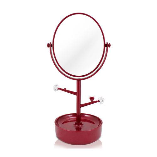 Espelho de Mesa com Porta Jóias Vermelho