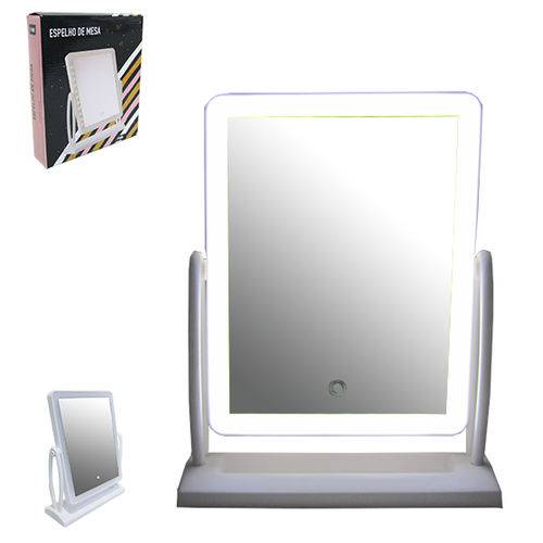 Espelho de Mesa Giratorio com Touch e Led a Pilha 27x20 8cm na Caixa