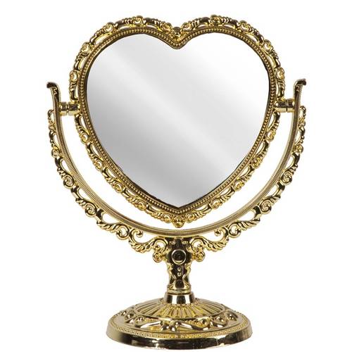 Espelho de Mesa 2 Lados Coração Dourado