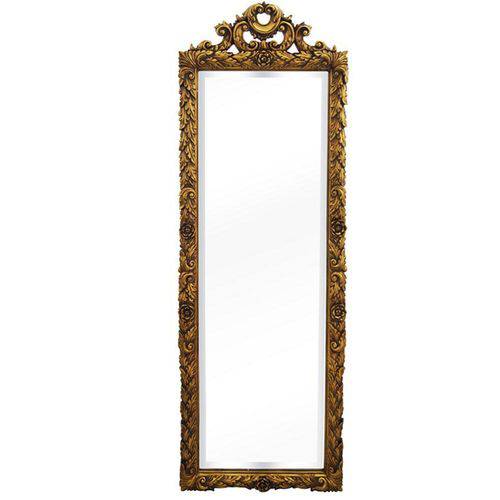 Espelho em Madeira Entalhada Dourada Retangular Clássica