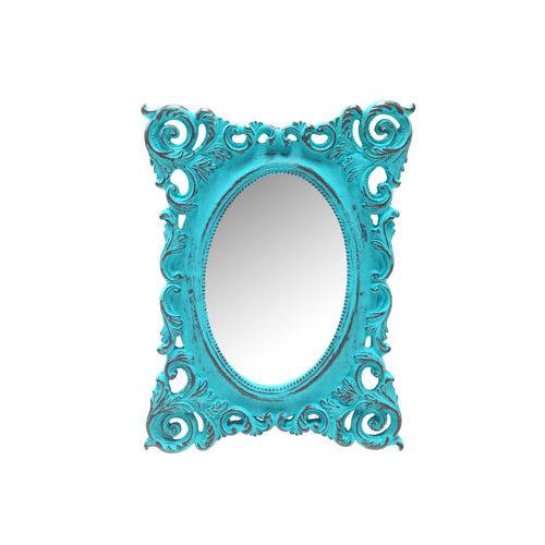 Espelho Guiana Azul Provençal em Resina - Arte Retrô - 22x16 Cm.