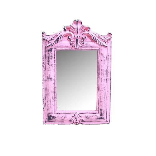 Espelho Haiti Rosa Provençal em Resina - Arte Retrô - 22x15 Cm.