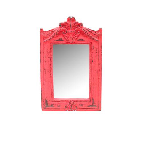 Espelho Haiti Vermelho Provençal em Resina - Arte Retrô - 22x15 Cm.