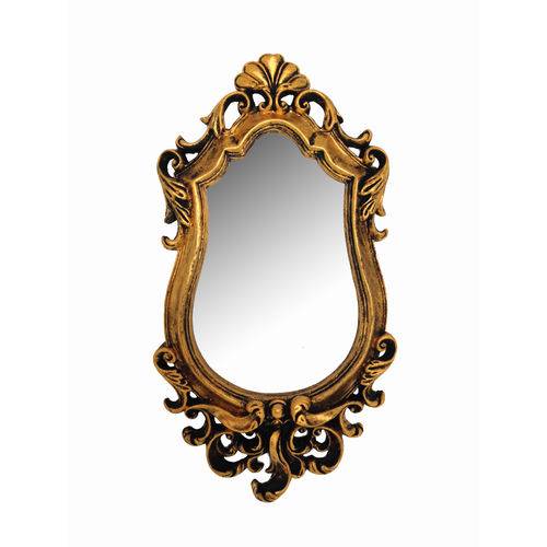 Espelho Holanda Ouro Velho em Resina - Arte Retrô - 37x20 Cm.