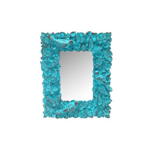 Espelho Indonésia Azul Provençal em Resina - Arte Retrô - 19x15 Cm.