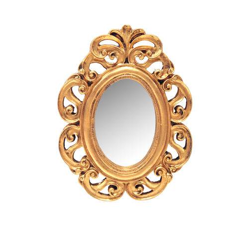 Espelho Itália Ouro Velho em Resina - Arte Retrô - 25x19 Cm.