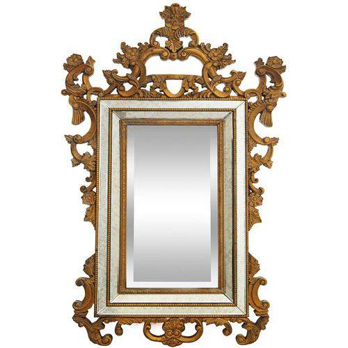 Espelho Moldura em Madeira Dourado Detalhes em Relevo