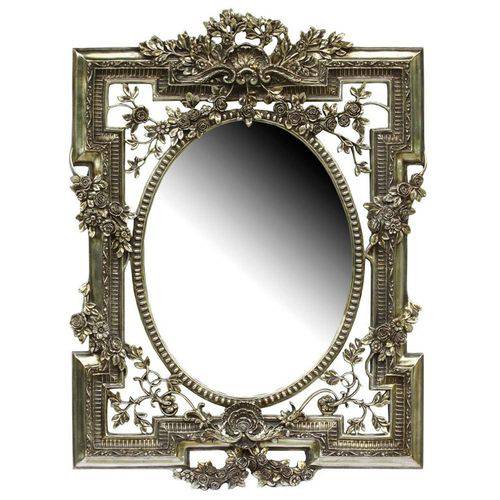 Espelho Moldura em Madeira Prata Detalhes em Relevo