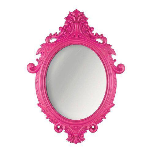 Espelho Oval Rococó com Arabescos Rosa - 72,5x52,5 Cm