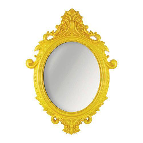 Espelho Oval Rococo Grande com Moldura Amarela - 72,5x52,5 C