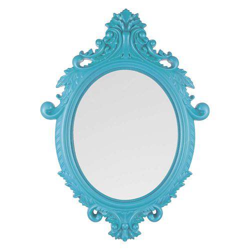 Espelho Oval Rococó Pequeno com Moldura Azul - 54,4x40 Cm
