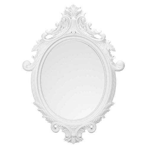 Espelho Oval Rococó Pequeno com Moldura Branca - 54,5x40 Cm
