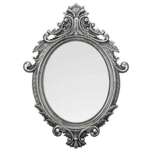 Espelho Oval Rococó Pequeno com Moldura Prata - 54,5x40 Cm