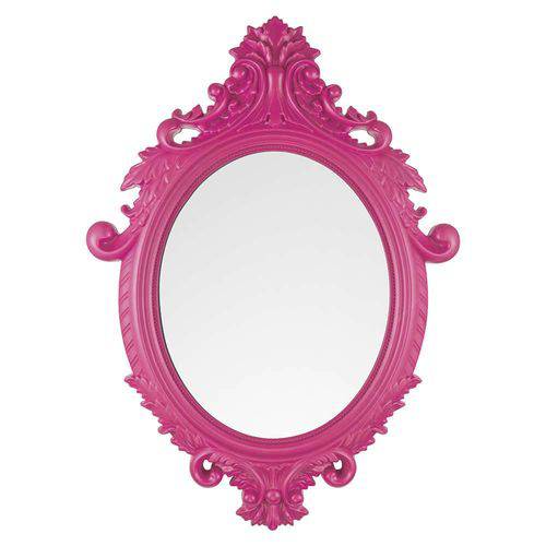 Espelho Oval Rococó Pequeno com Moldura Rosa - 54,5x40 Cm