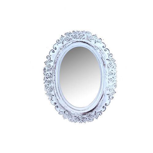Espelho Panamá Branco Provençal em Resina - Arte Retrô - 20x16 Cm.