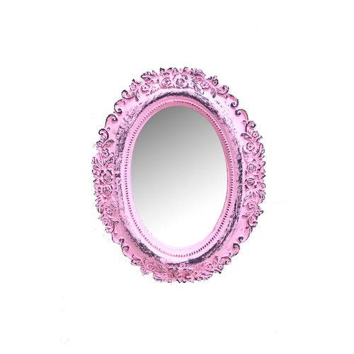Espelho Panamá Rosa Provençal em Resina - Arte Retrô - 20x16 Cm.