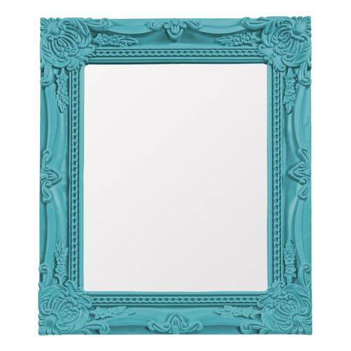 Espelho Retrô Azul com Moldura Detalhada - 33,5x28,5 Cm