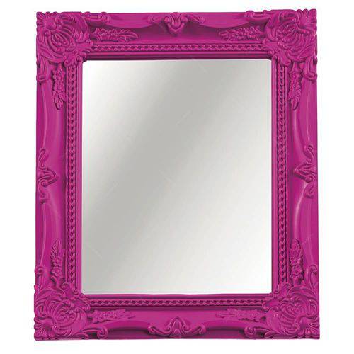 Espelho Retrô Rosa com Moldura Detalhada - 33,5x28,5 Cm