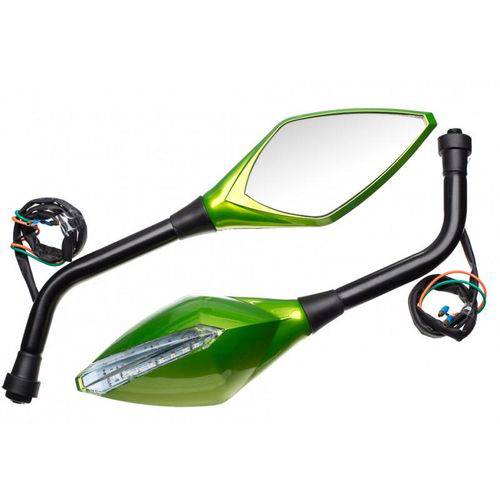 Espelho Retrovisor Esportivo com Leds Verde - Bering