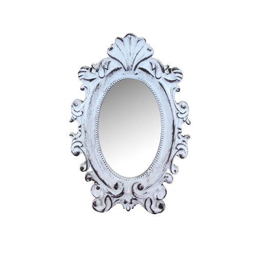 Espelho Zâmbia Branco Provençal em Resina - Arte Retrô - 23x15 Cm.