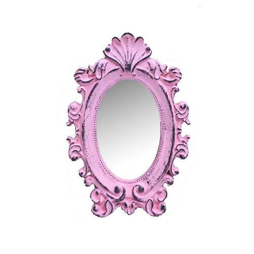Espelho Zâmbia Rosa Provençal em Resina - Arte Retrô - 23x15 Cm.