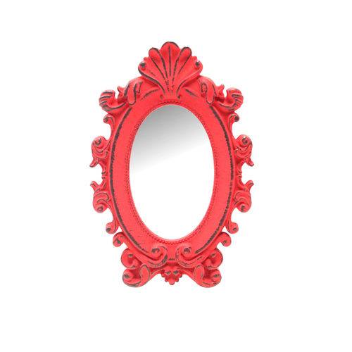Espelho Zâmbia Vermelho Provençal em Resina - Arte Retrô - 23x15 Cm.