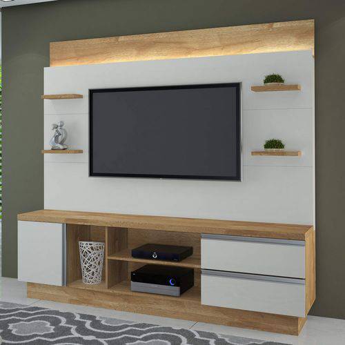 Estante Home para TV Até 60 Polegadas com LED Buran JCM Móveis Naturale/Off