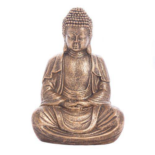 Estátua Buda Meditando Budismo em Resina Cor Ouro Envelhecido 13cm 11733275-559565