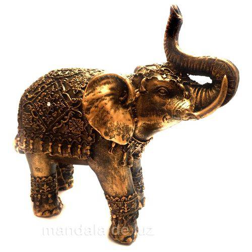 Estátua de Elefante Indiano Dourado Resina 19,5cm
