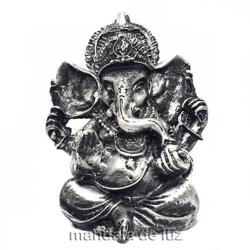 Estátua de Ganesha Prateado Pequeno Resina 10cm