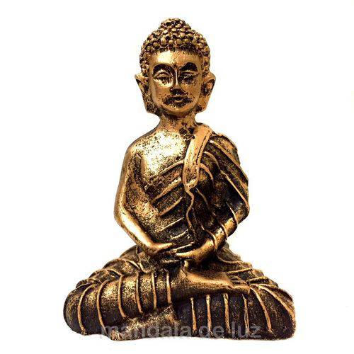 Estátua de Mini Buda Hindu Dourado Resina 9,5cm