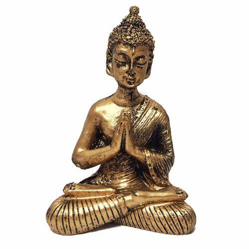 Estátua de Mini Buda Hindu Resina Dourado 8,5cm