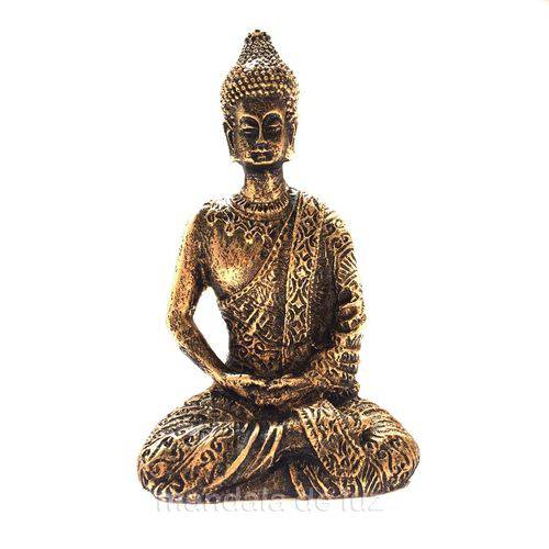 Estátua de Mini Buda Hindu Tibetano Dourado Resina 9cm