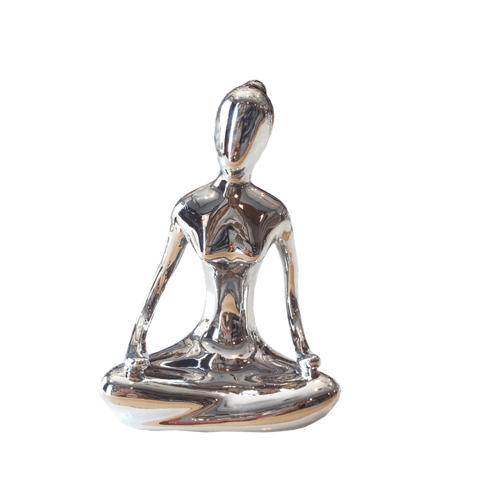 Estátua Yoga Flor de Lótus Prata Prata