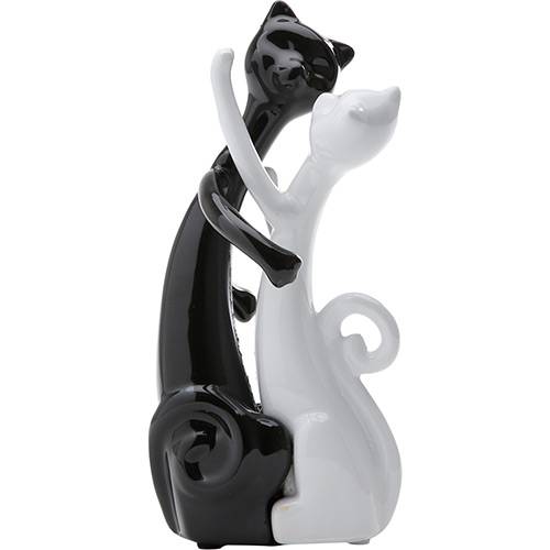 Estatueta Casal Gatos Namorando Cerâmica Preta/Branca 19,5cm - Prestige