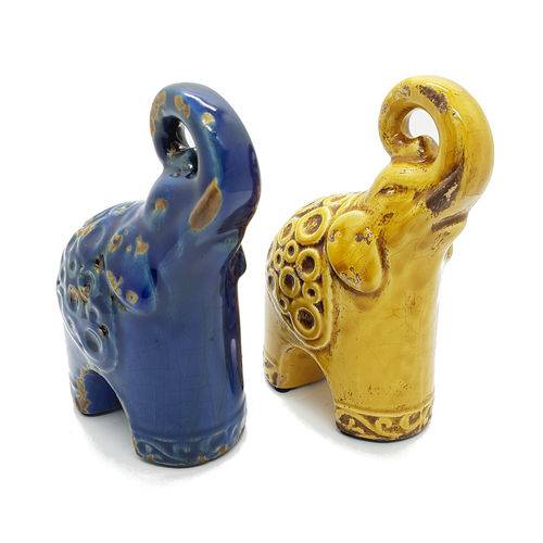 Estatuetas de Elefante Indiano Cerâmica Garibaldi Azul Ocre