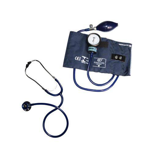 Estetoscópio e Esfigmomanômetro Azul Bic Metal CJ0609