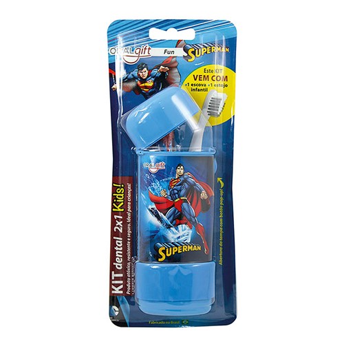 Estojo Infantil Oral Gift Fun Superman com Escova Dental Kit 2x1