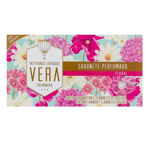Estojo Memphis Vera Floral Sabonete Perfumado com 3 Unidades de 130g Cada + 1 Saboneteira