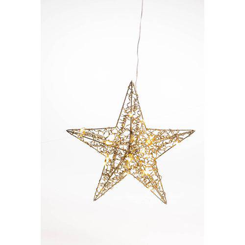 Estrela Decoração Natal com Luz 20leds Glitter 30cm Ouro