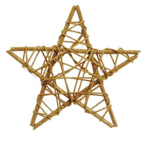 Estrela Rattan Decoração Natal 15Cm Dourado