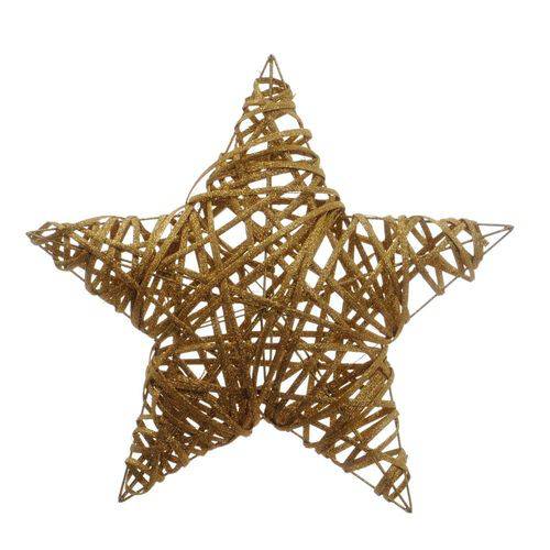 Estrela Rattan Decoração Natal 40cm Dourado