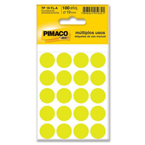 Etiqueta Adesiva Pimaco Identificacao - Tp 019 Mm 100 Un Amarelo Fluor Tp19 Amarelo Fluor