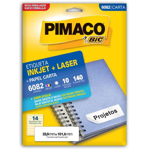 Etiqueta Adesiva Pimaco Inkjet + Laser Carta 033.9 X 101.6 Mm 140 Un 6082