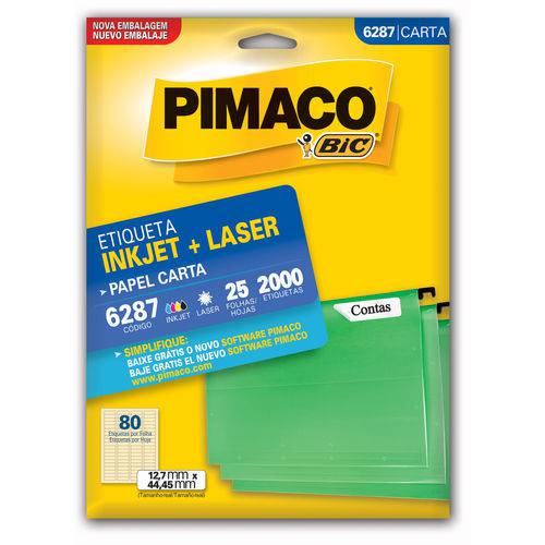 Etiqueta Adesiva Pimaco Inkjet + Laser Carta 012.7 X 044.4 Mm 2000 Un 6287