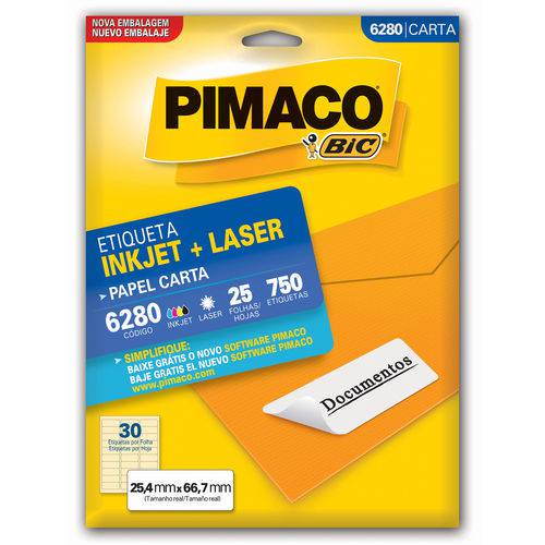 Etiqueta Adesiva Pimaco Inkjet + Laser Carta 025.4 X 066.7 Mm 750 Un 6280
