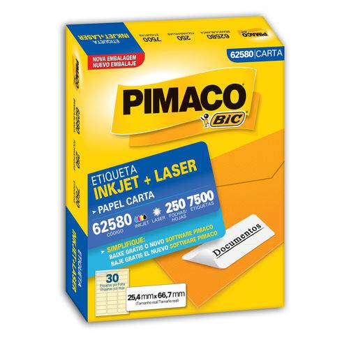 Etiqueta Adesiva Pimaco Inkjet + Laser Carta 025.4 X 066.7 Mm 7500 Un 62580