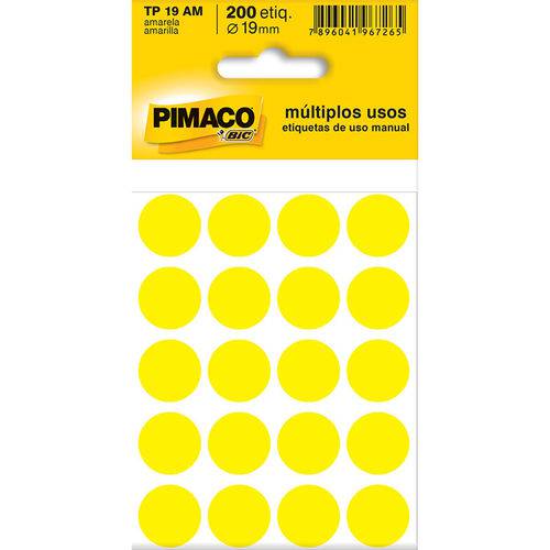 Etiqueta Adesiva Redonda com 200 Unidades TP19 Amarelo - Pimaco
