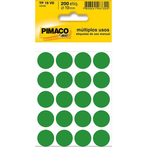 Etiqueta Adesiva Redonda com 200 Unidades TP19 Verde - Pimaco