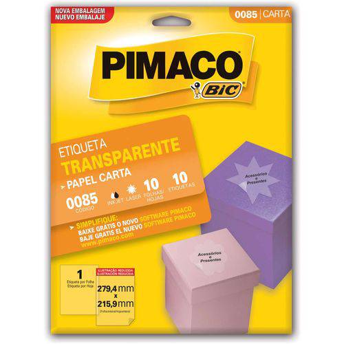 Etiqueta Carta 0085 Transp 10 Fls 279,4x215,9 Pimaco Ct.c/10